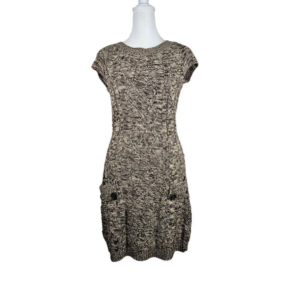 JJ Basics Dresses & Skirts - JJ Basics Women's Sweater Dress Brown Short Sleeve Back Cut Out‎ Small Buttons